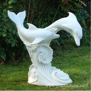 Outdoor White Marble Life Size Dolphin Fountain